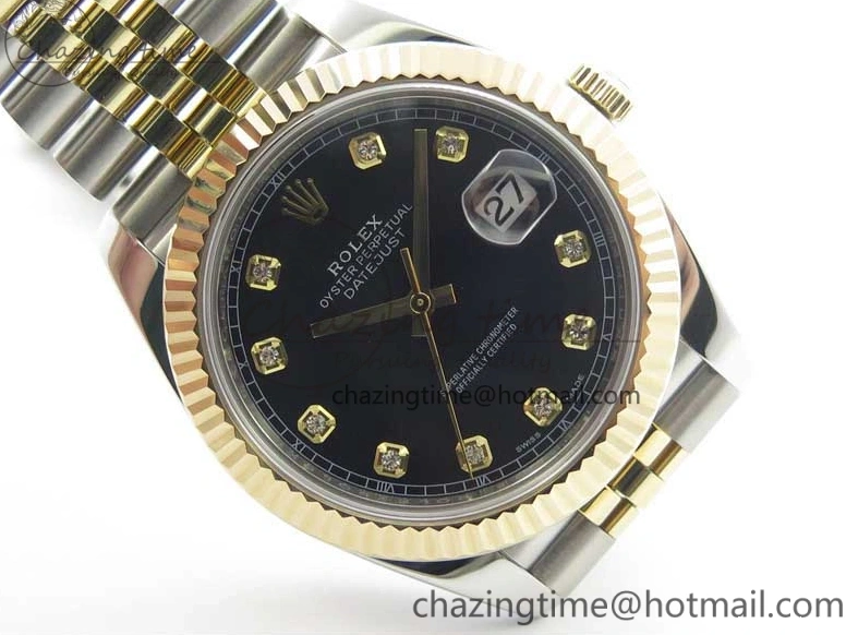 AAA Replica Watches SS Dial Wrapped WWF SS YG 41 Crystals DateJust 3128 on A YG Bracelet SoftTouch Edition Jubilee Best Wrapped Makers 126333 Black 0117